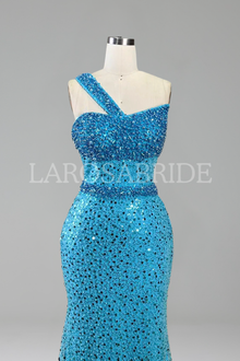 One-Shoulder Beaded Mermaid Dress-Larosabride
