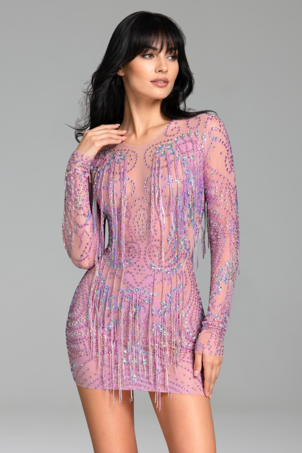 Crystal Fringe Embellished Mini Dress - LAROSABRIDE