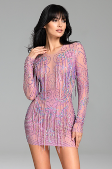 Crystal Fringe Embellished Mini Dress - LAROSABRIDE