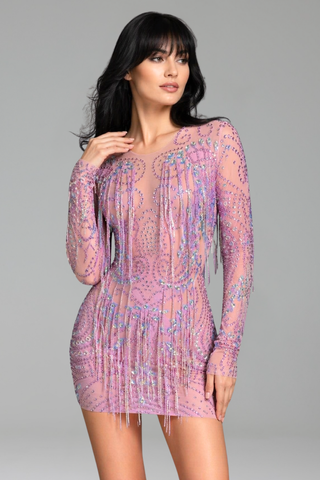 Crystal Fringe Embellished Mini Dress - LAROSABRIDE