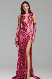 Gold Mirror Embellished Sheath Gown - LAROSABRIDE