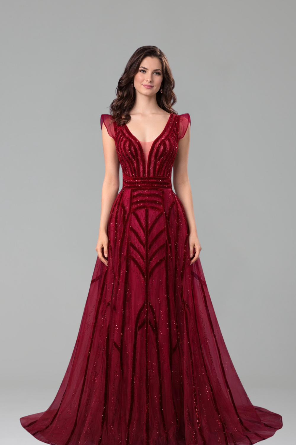 Deep V Crystal Mermaid Evening Dress - LAROSABRIDE