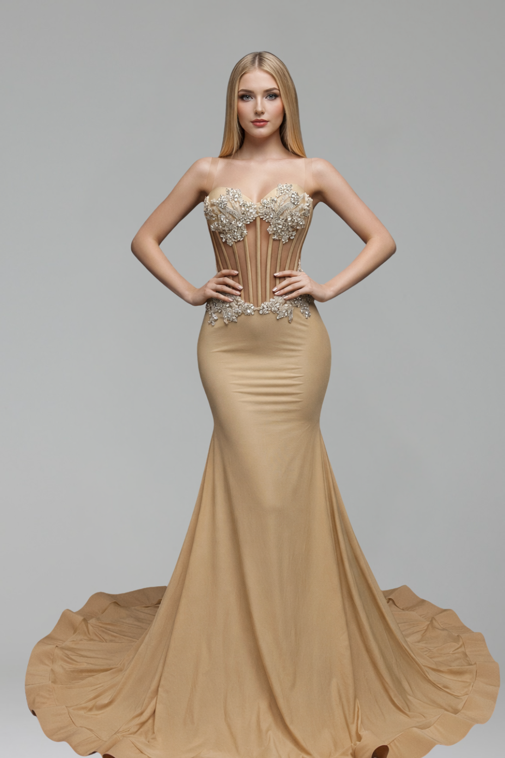 Strapless Beaded Corset Mermaid Gown - LAROSABRIDE