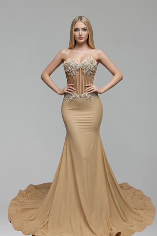 Strapless Beaded Corset Mermaid Gown - LAROSABRIDE
