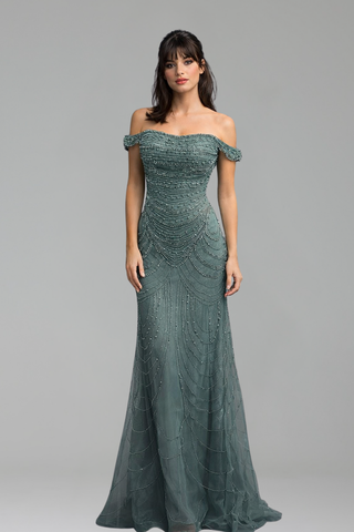 Off Shoulder Pearl Mermaid Dress - LAROSABRIDE
