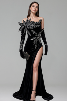 Crystal Floral Appliqu� Slit Gown - LAROSABRIDE