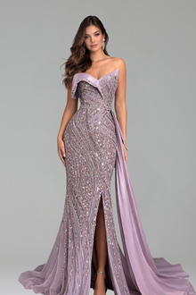Beaded One Shoulder Evening Dress - LAROSABRIDE