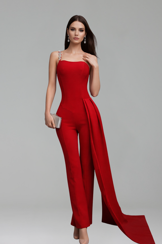One Shoulder Draped Jumpsuit Gown - LAROSABRIDE