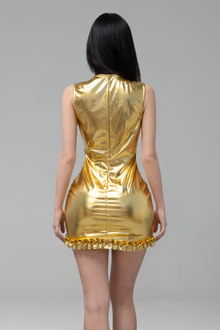 Sheer Embellished Ruched Mini Dress - LAROSABRIDE