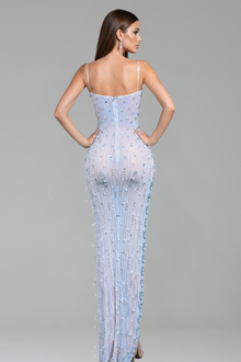 Embellished Sheer Illusion Column Gown - LAROSABRIDE