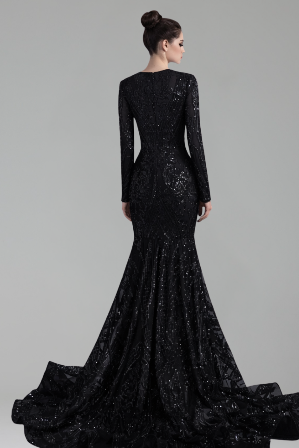 Long-Sleeve Sequin Mermaid Gown-Larosabride