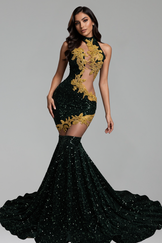 Halter Illusion Mermaid Evening Gown - LAROSABRIDE