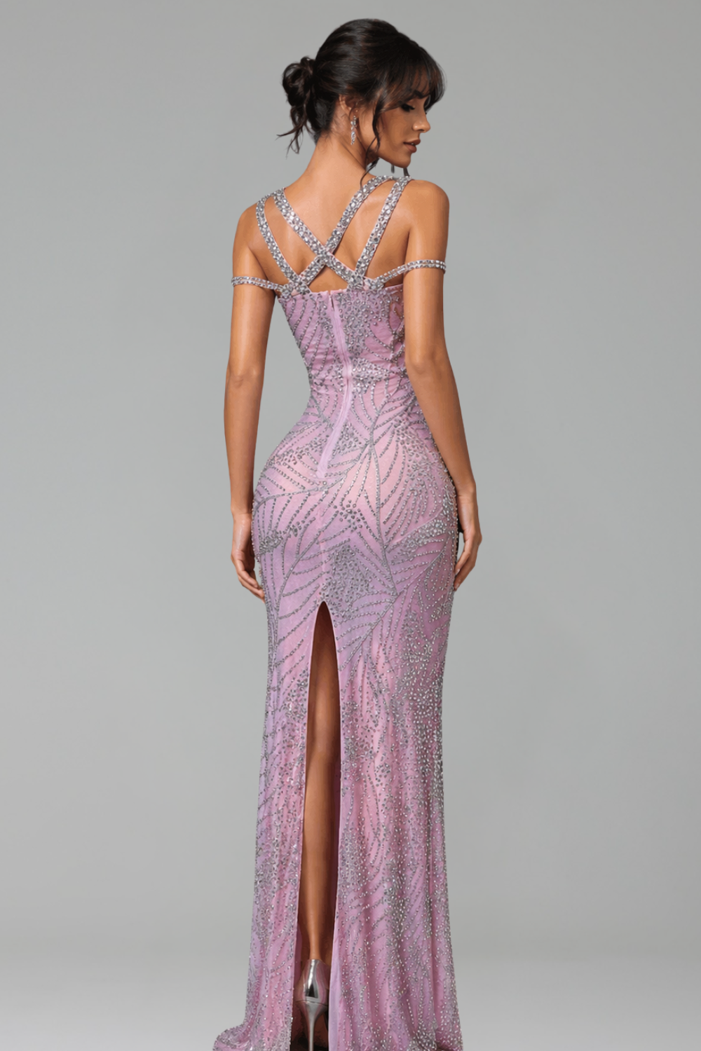 Crystal Cutout Sheer Mesh Gown - LAROSABRIDE