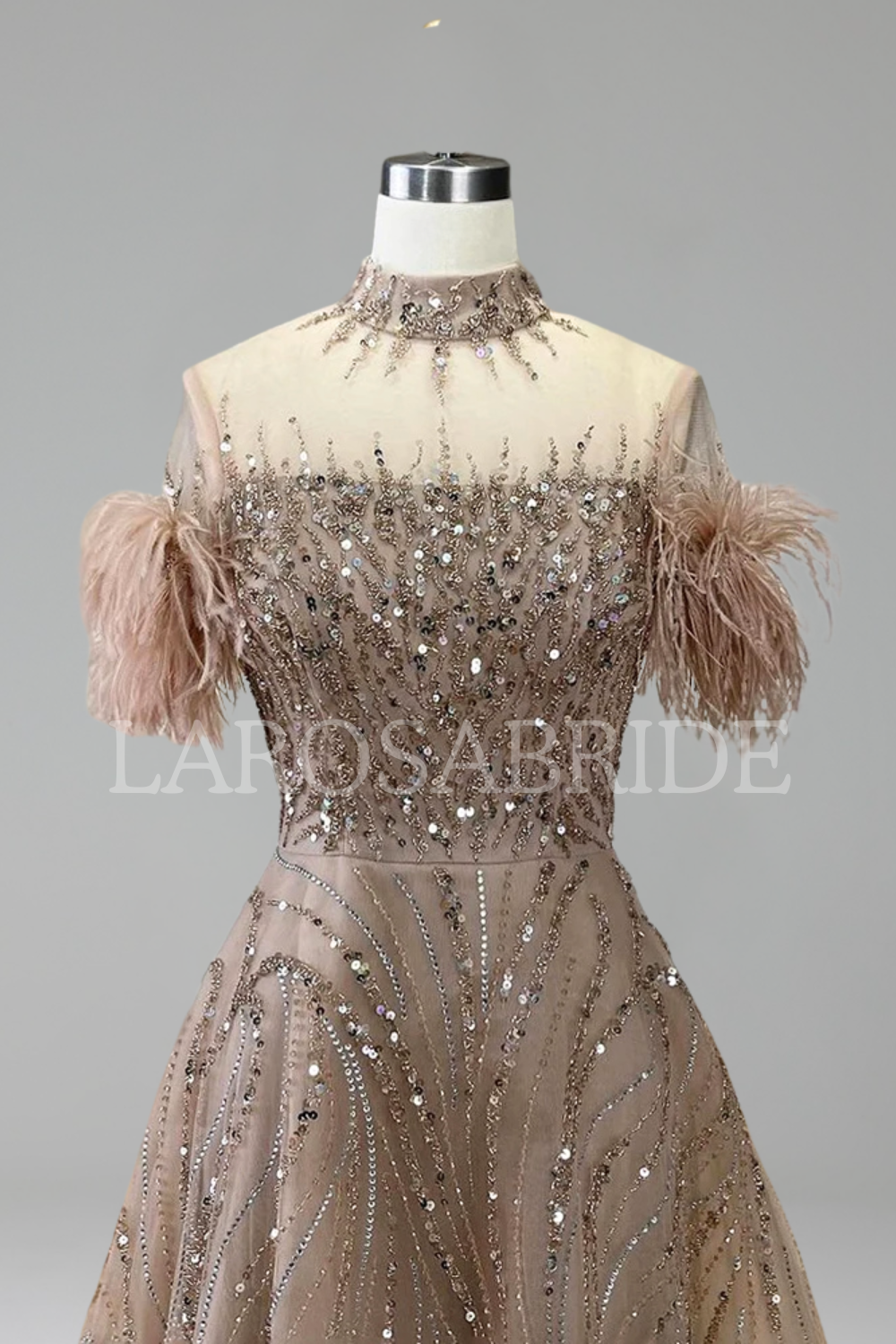 Beaded Feather A-Line Dress-Larosabride