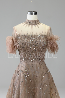 Beaded Feather A-Line Dress-Larosabride
