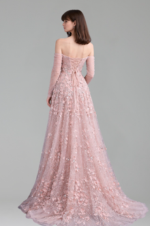 3D Flowers Evening Dress with Gloves - LAROSABRIDE