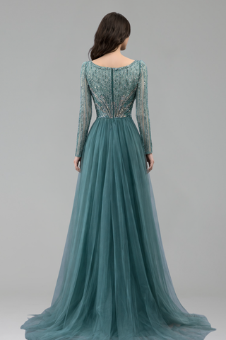 Beaded Mermaid Overskirt Split Gown - LAROSABRIDE