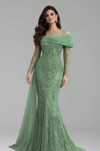 Beaded Mermaid Overskirt Dress - LAROSABRIDE