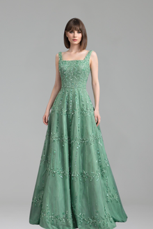 Beaded A-Line Square Neck Dress - LAROSABRIDE