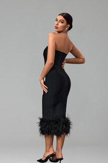 Strapless Feather-Hem Midi-Larosabride