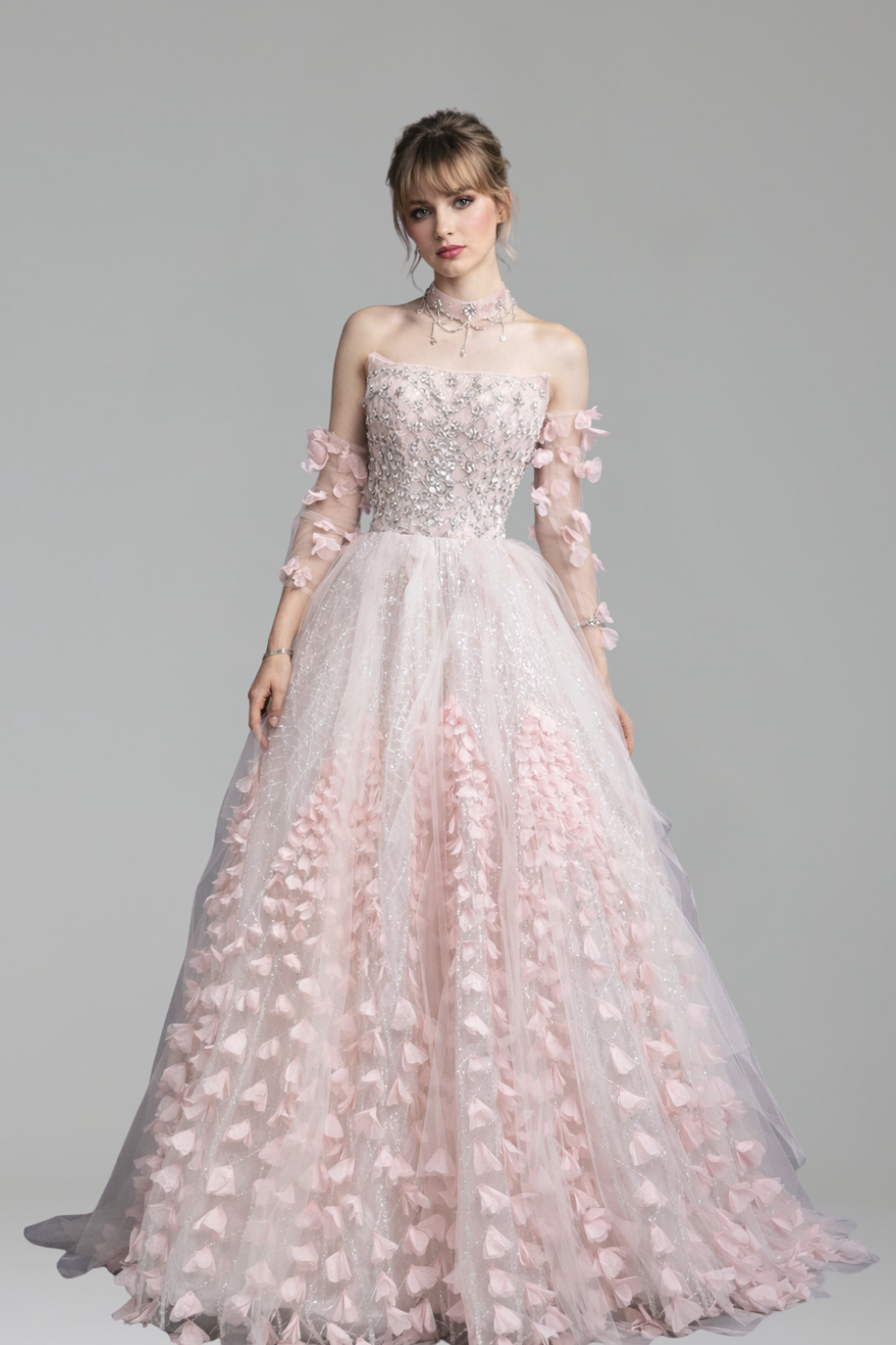 Crystal Beaded Floral Ball Gown - LAROSABRIDE