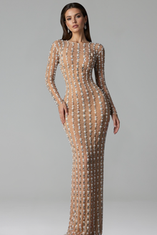 Crystal Mesh Column Maxi Dress - LAROSABRIDE