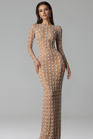 Crystal Mesh Column Maxi Dress - LAROSABRIDE