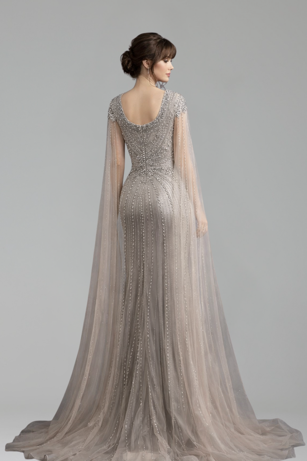Beaded Evening Dress with Cape Sleeves - LAROSABRIDE