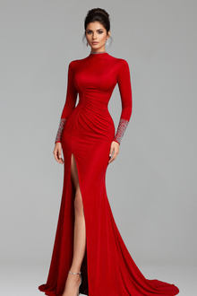 Satin Split Mermaid Evening Gown - LAROSABRIDE