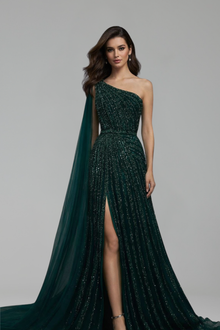 One Shoulder Beaded Evening Dress - LAROSABRIDE