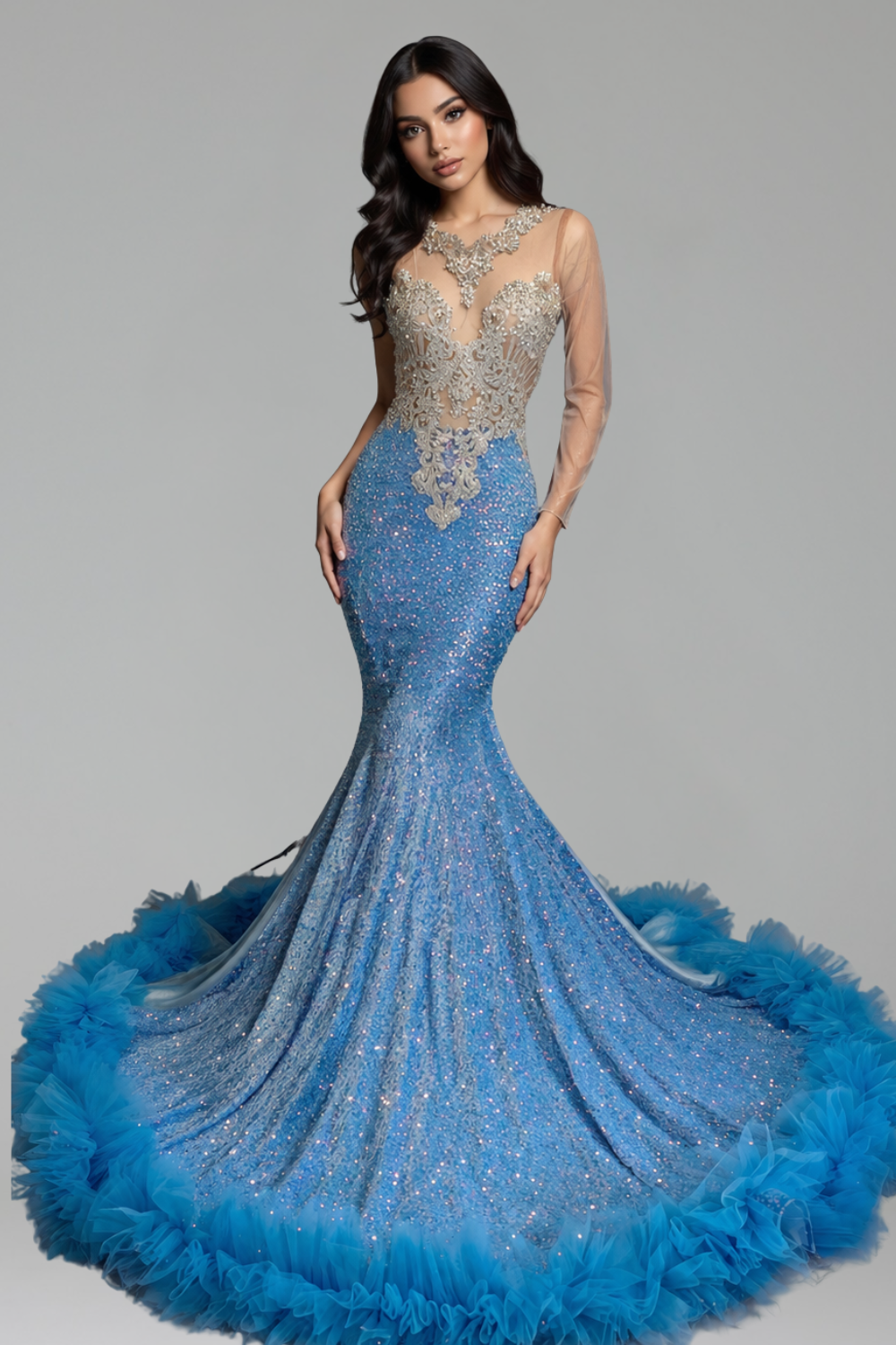 Beaded Bodice Evening Gown - LAROSABRIDE