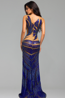 Beaded Abstract Slit Dress - LAROSABRIDE