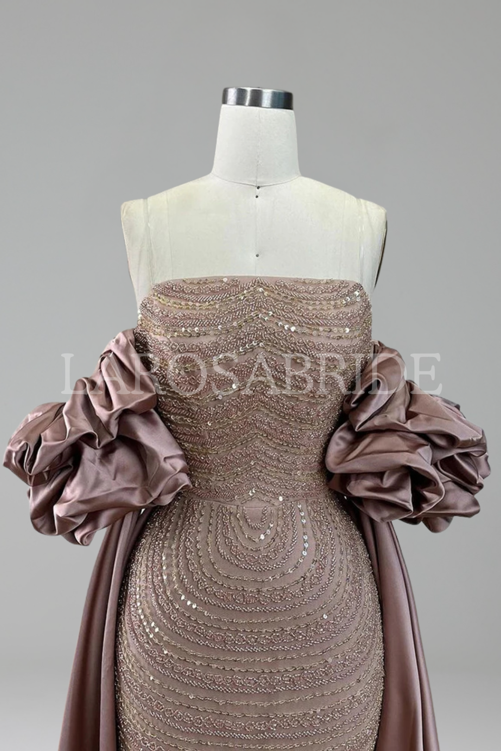 Rose-Sleeve Satin Gown-Larosabride