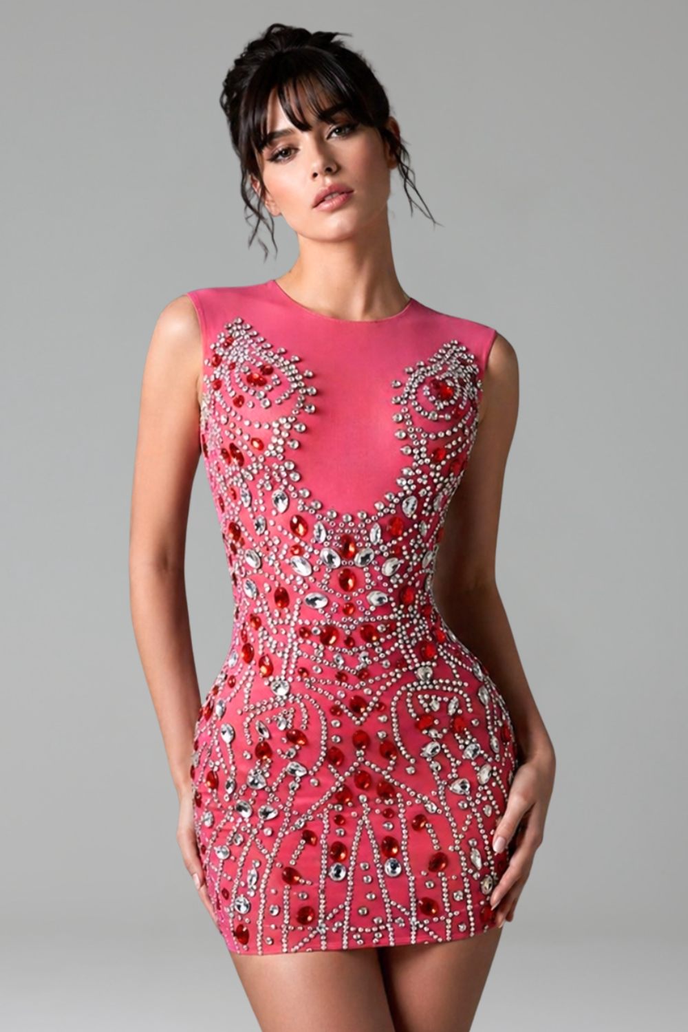 Crystal Embellished Sculpted Mini Dress - LAROSABRIDE