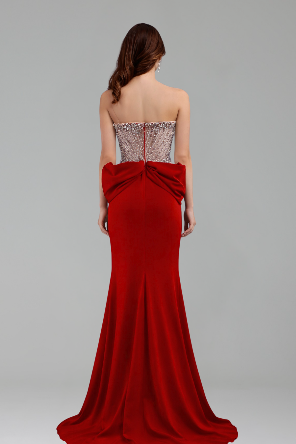 Crystal Beaded Bow Mermaid Gown - LAROSABRIDE