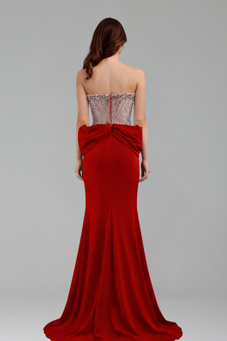 Crystal Beaded Bow Mermaid Gown - LAROSABRIDE