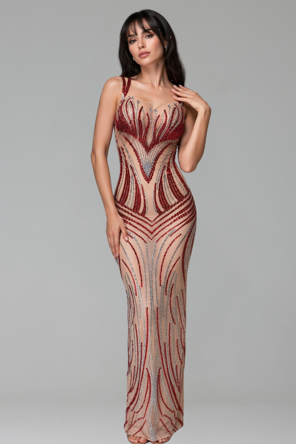 Scarlet Crystal Illusion Gown - LAROSABRIDE