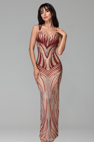 Scarlet Crystal Illusion Gown - LAROSABRIDE