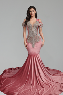 Beaded Off Shoulder Mermaid Gown - LAROSABRIDE
