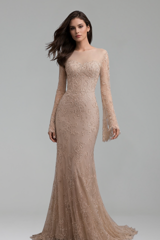 Lace Beaded Mermaid Evening Dress