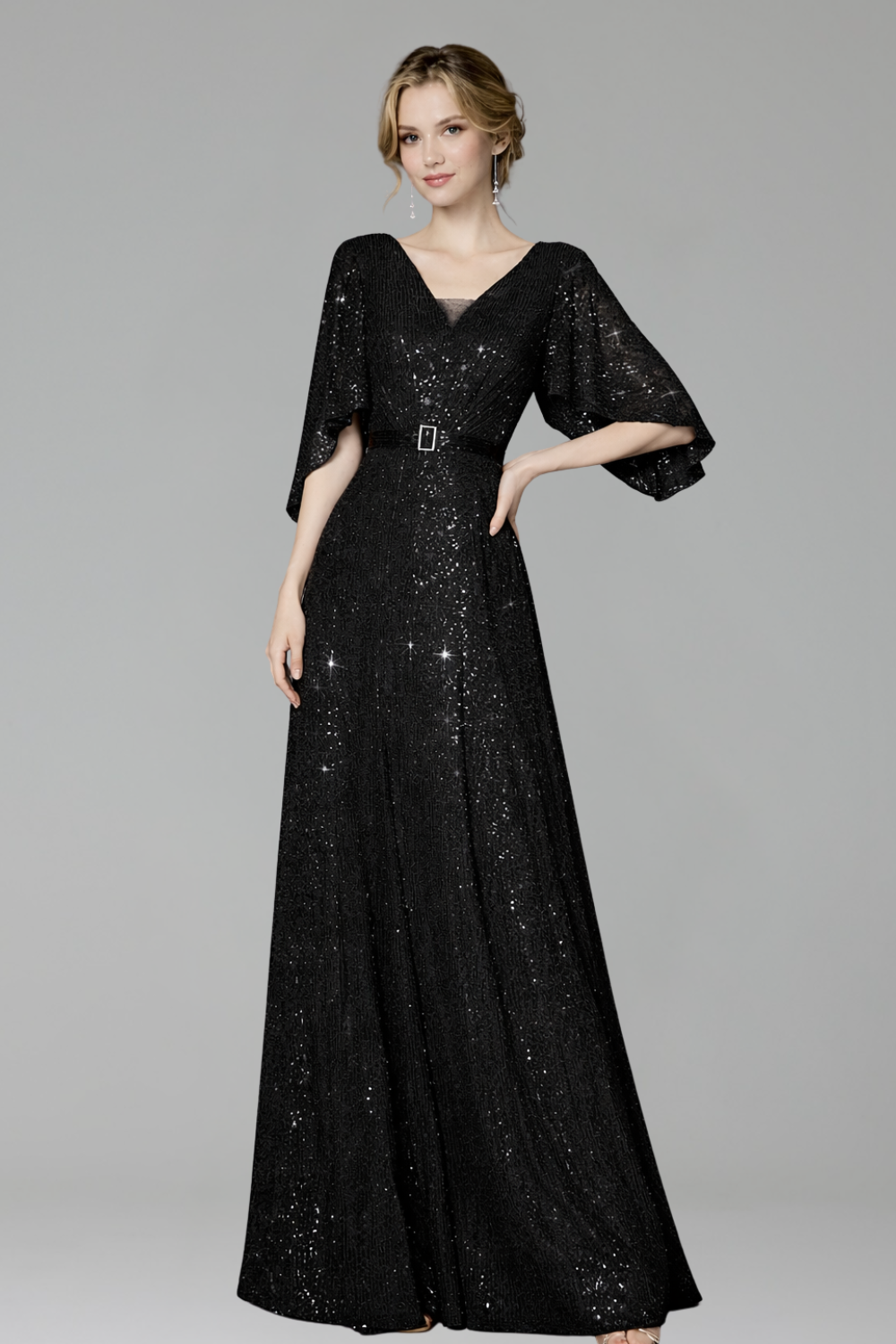 V-Neck Sequin A-Line Gown-Larosabride