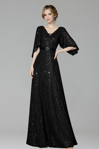 V-Neck Sequin A-Line Gown-Larosabride
