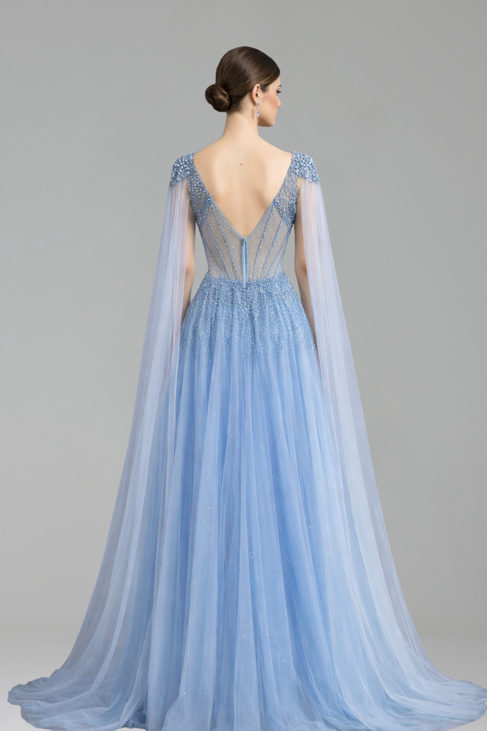 Beaded A-Line Cape Sleeve Gown - LAROSABRIDE