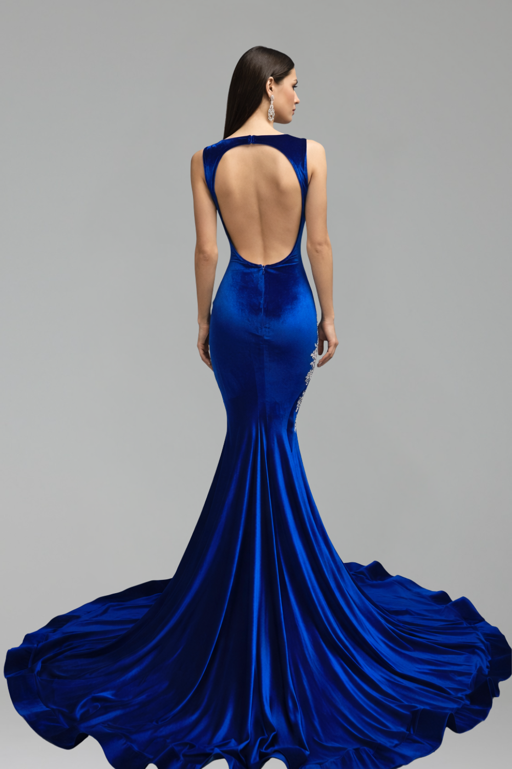 Blue Satin Embellished Mermaid Gown - LAROSABRIDE