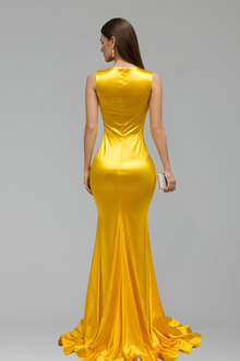 Crystal Embellished Satin Mermaid Dress - LAROSABRIDE