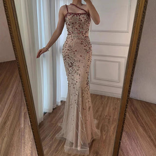One-Shoulder Ruby Embellished Gown