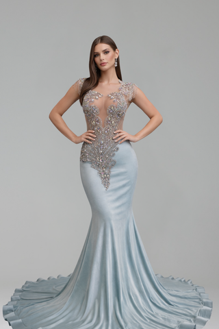 Embellished Velvet Mermaid Evening Gown - LAROSABRIDE