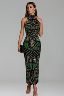 Embellished High Neck Fitted Dress - LAROSABRIDE