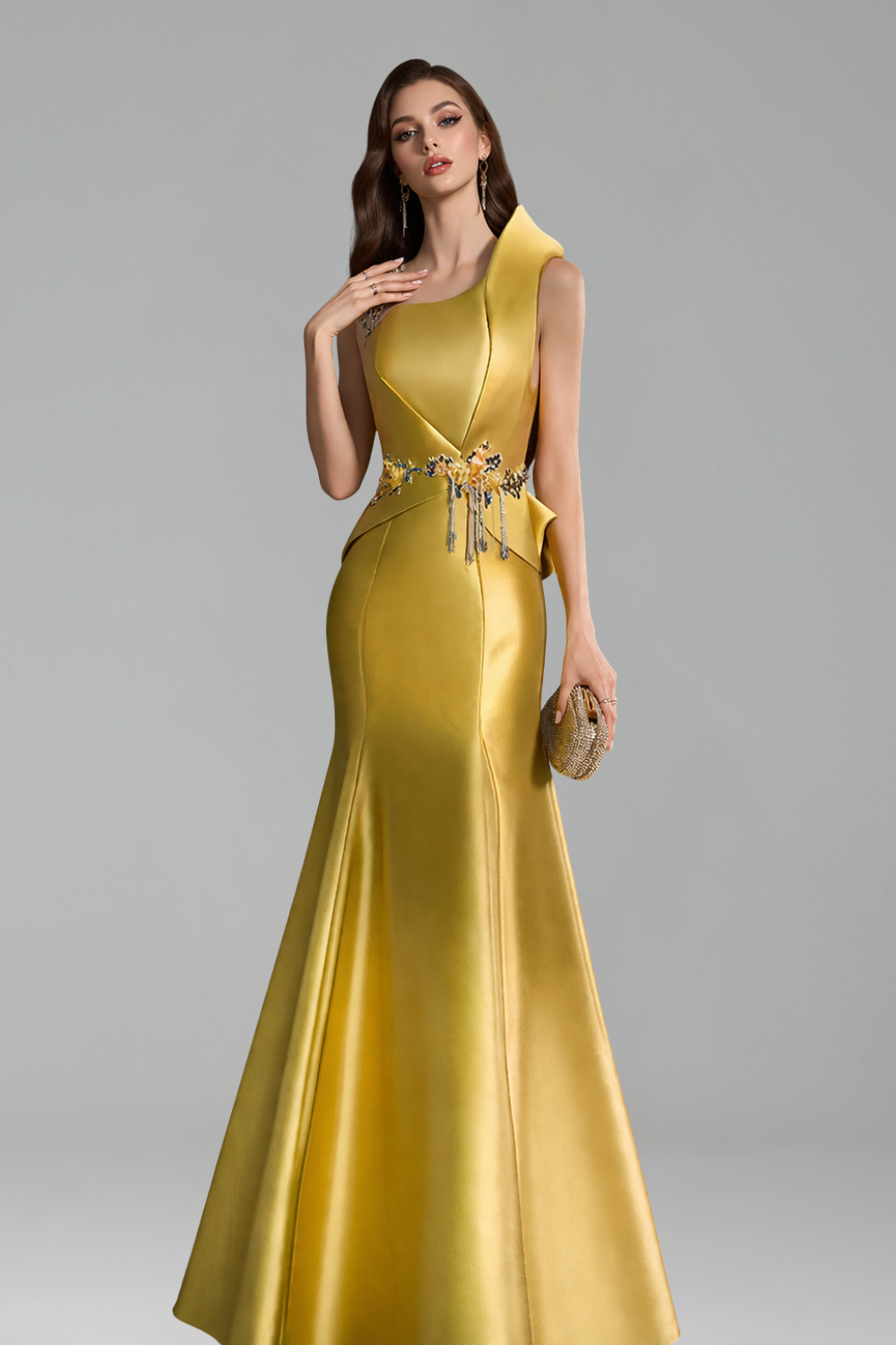 One Shoulder Satin Mermaid Gown - LAROSABRIDE