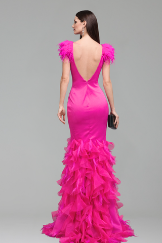 Feather Ruffle Mermaid Gown